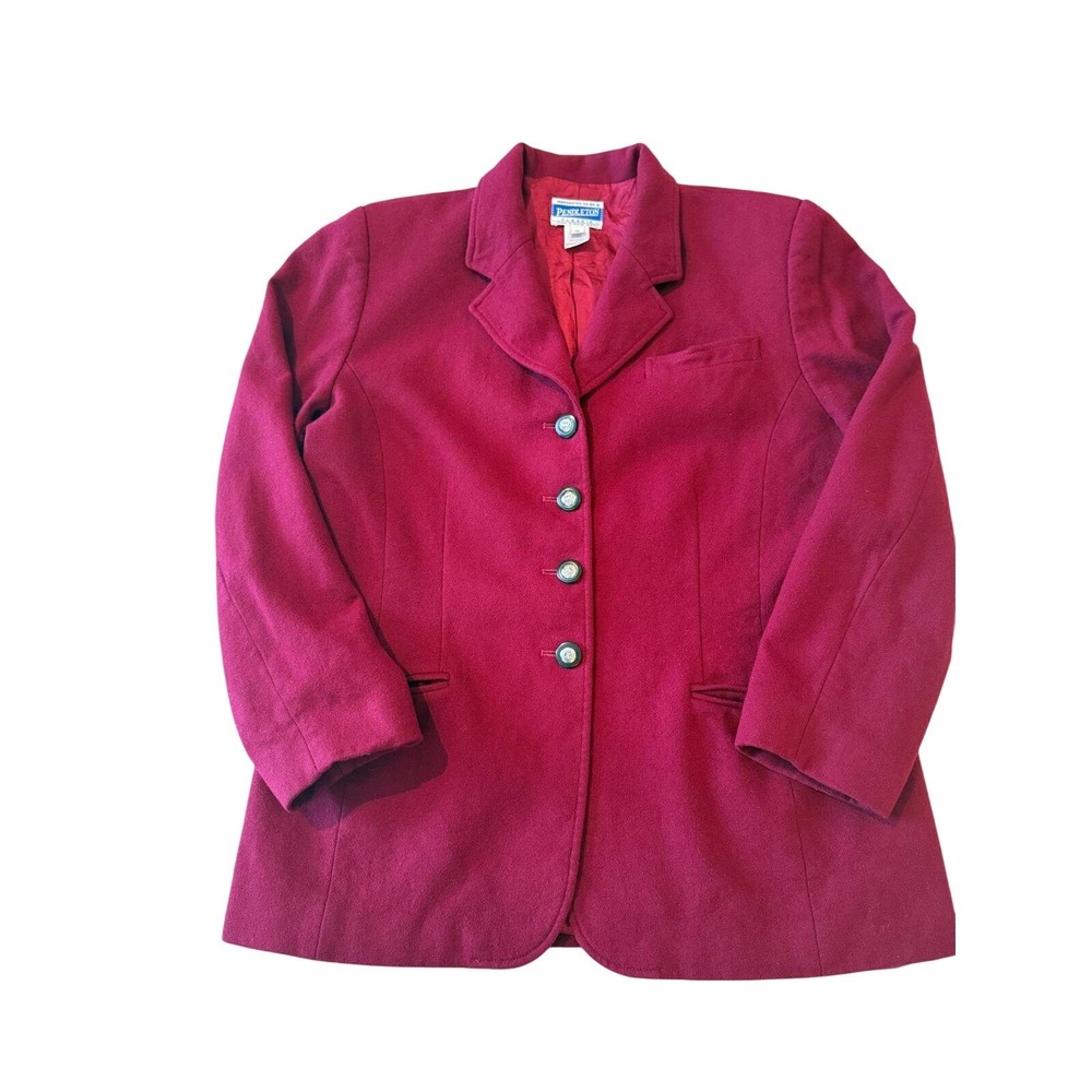 Vintage‎ Pendleton Wool Blazer Jacket Women's 12 Burgundy Red Made in USA Crest